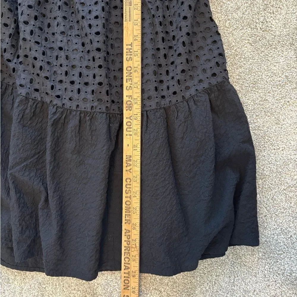 Nine West Eyelet Midi Skirt Black Boho cottage whimsygoth Women's XS